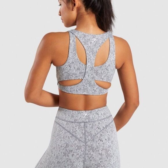 Gymshark Fleur Texture Sports Bra Charcoal Marled Gray - Picture 4 of 10
